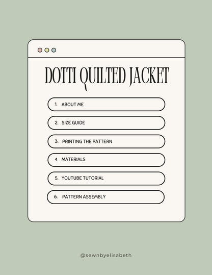 Dotti Quilted Jacket Sewing Pattern | PDF Pattern | Video Tutorial | Size XS-XXL | Instant Download