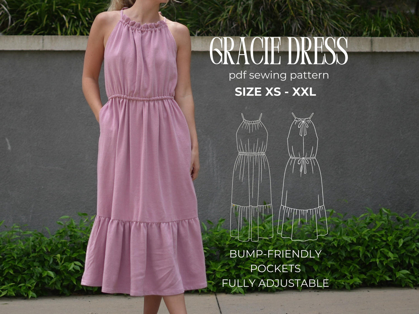 Flowy Maxi Dress Sewing Pattern: Maternity-Friendly, Double-Lined (PDF Pattern)