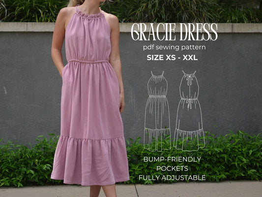 Flowy Maxi Dress Sewing Pattern: Maternity-Friendly, Double-Lined (PDF Pattern)