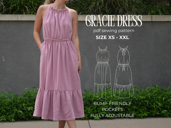 Flowy Maxi Dress Sewing Pattern: Maternity-Friendly, Double-Lined (PDF Pattern)