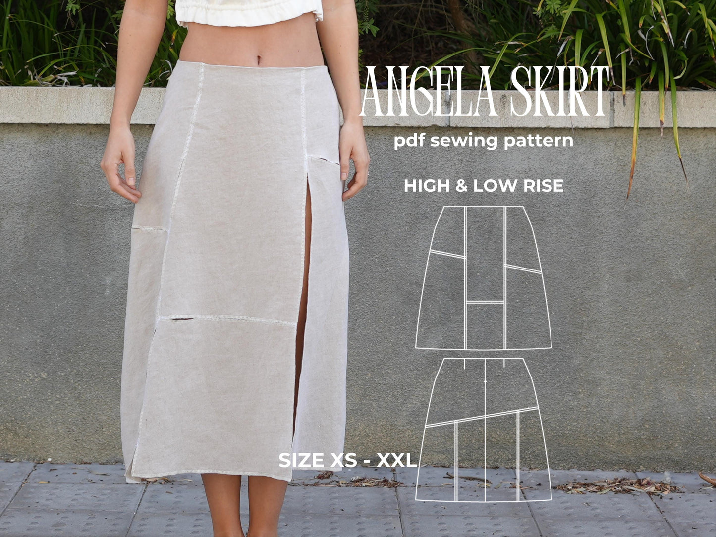 Angela Skirt Sewing Pattern, High & Low Rise, PDF Pattern (instant download)