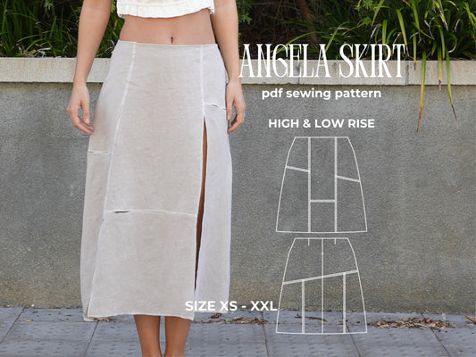 Angela Skirt Sewing Pattern, High & Low Rise, PDF Pattern (instant download)