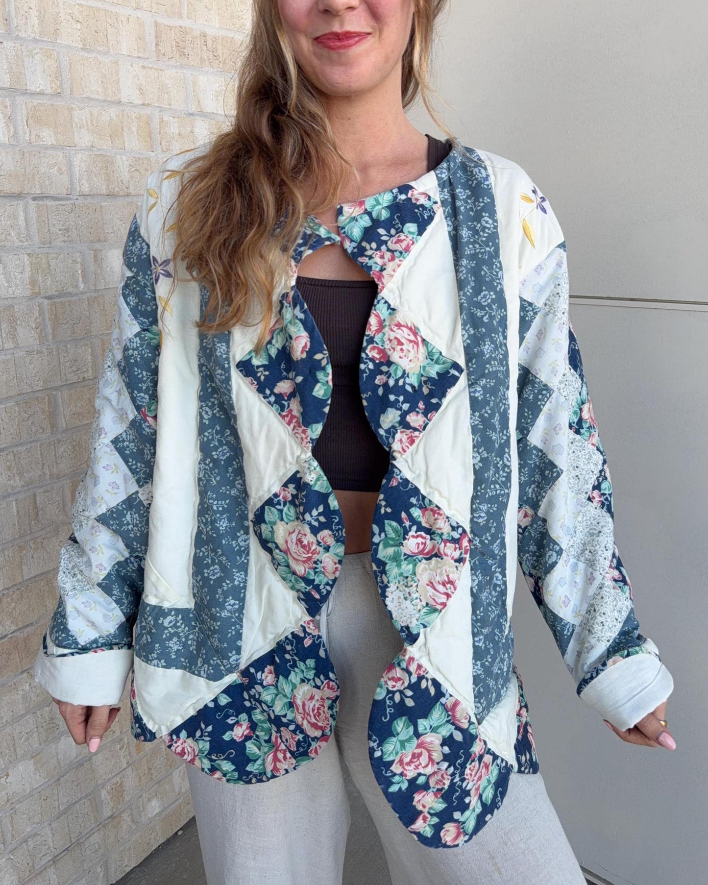 Handmade Quilted Jacket | Oversized Vintage Quilt Coat - Medium