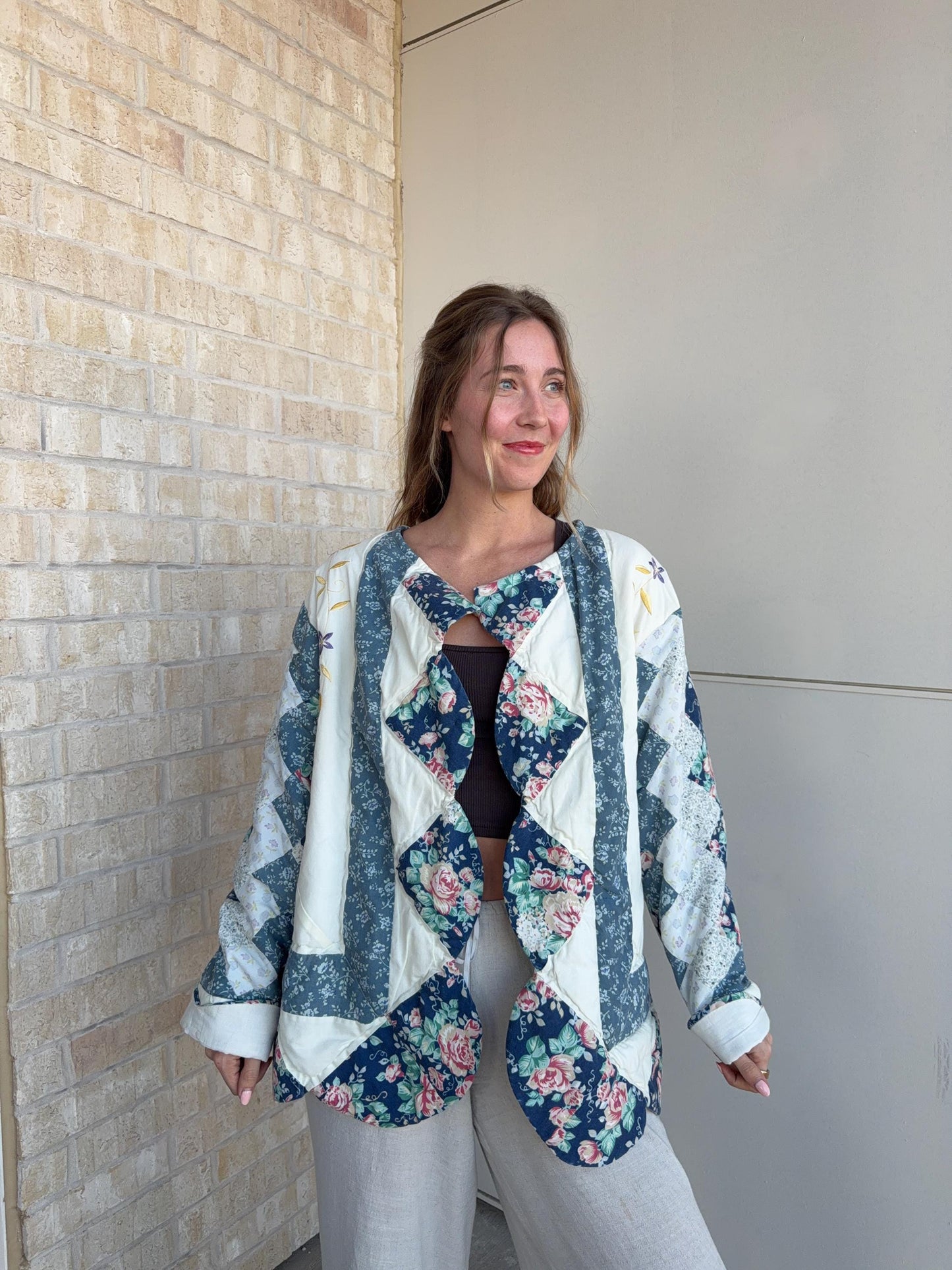 Handmade Quilted Jacket | Oversized Vintage Quilt Coat - Medium