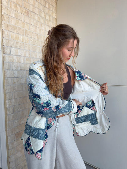 Handmade Quilted Jacket | Oversized Vintage Quilt Coat - Medium