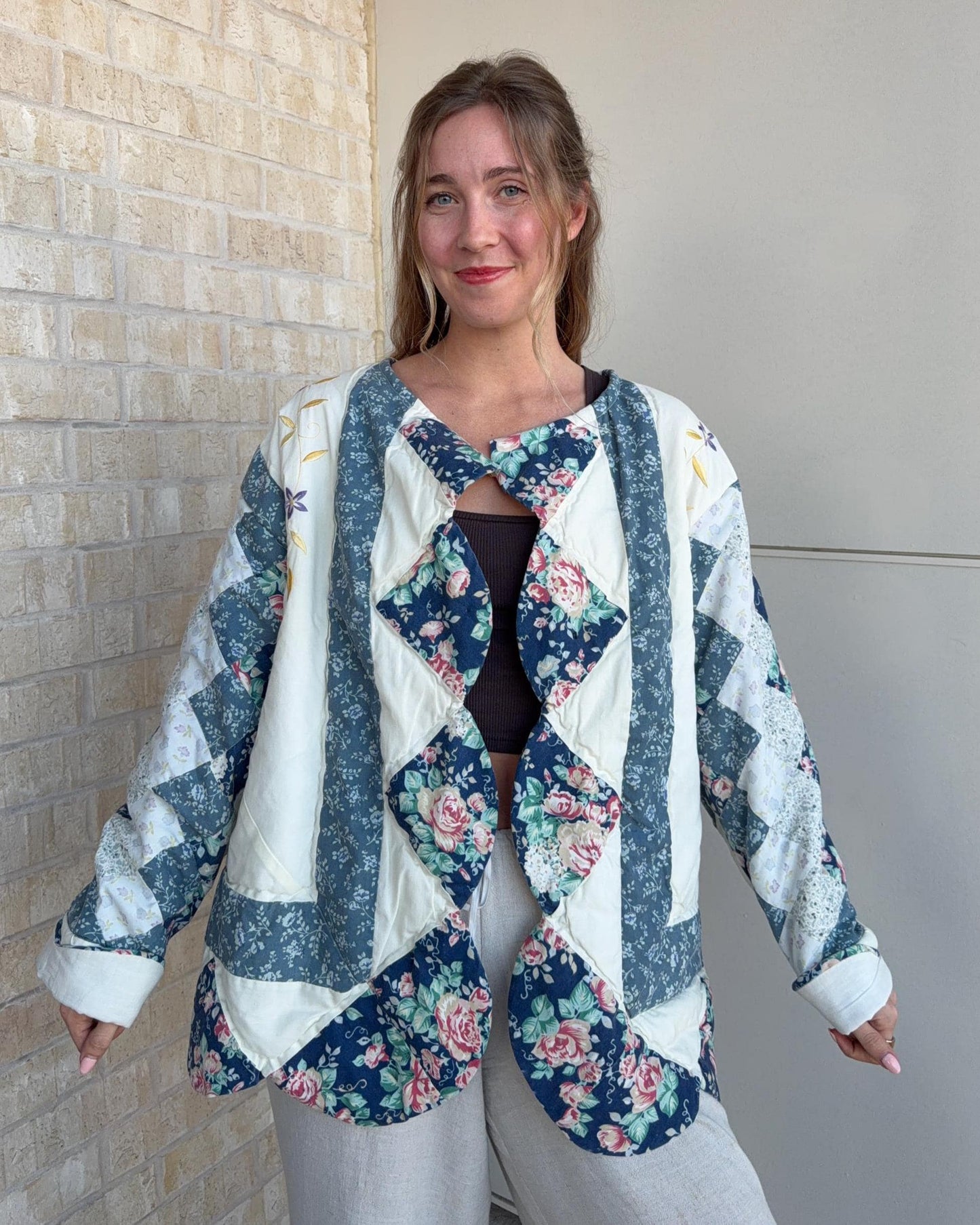 Handmade Quilted Jacket | Oversized Vintage Quilt Coat - Medium